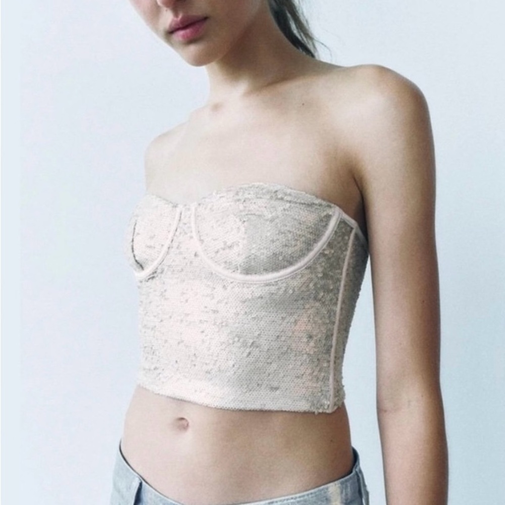 ZARA Sequin Strapless Bustier Top